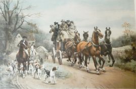 Two late 19th Century hand coloured prints of coaching and hunting scenes - "Hounds First" and