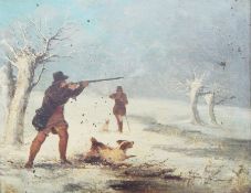 19th century English school
Oil on panel 
Snipe shooting in a winter landscape, unsigned,