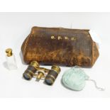 Leather skin-effect lady's purse containing pair brass opera glasses,