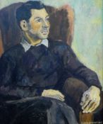 Frans Orntoft "55"  
Oil on canvas 
Three-quarter length portrait of gentleman seated in armchair,