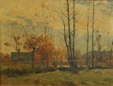 E Baillet (19th century) 
Oil on panel
Wooded landscape, signed,