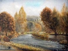 F Conboy 
Oil on canvas
"River at Thomastown, County Kilkenny", signed and dated 1910/9(?),