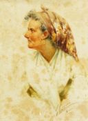 Gaetano Capone (1845-1920)
Watercolour drawing 
Head and shoulders portrait of peasant woman,