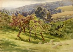 Charles James Adams (1859-1931)
Watercolour
Views across woodland with sheep in foreground,