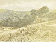 Handcoloured bookplate engraving "A Surrey cornfield by V.