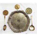 A collection of sundry silver plate to include cutlery, mugs, dish, etc.