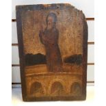 Russian double-sided icon
Oil on panel 
Polychrome saint with staff upon bridge,