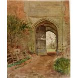 Charles James Adams (1859-1931)
Watercolour
Stone arch with dilapidated doors, unframed,