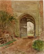 Charles James Adams (1859-1931)
Watercolour
Stone arch with dilapidated doors, unframed,