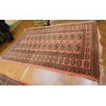 Persian style rug with red field, geometric pattern,