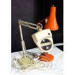 Orange anglepoise lamp together with anglepoise magnifying light (2)