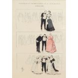 Two humorous French prints - "Avantages et inconvenients de la chiromancie mondaine" and