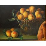 P Carlos (contemporary) 
Oil on board
Still life study of peaches, signed,