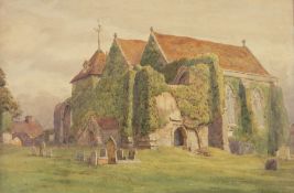 Charles James Adams (1859-1931)
Watercolour
"Winchelsea Church, Sussex", church covered with ivy,