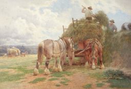 Charles James Adams (1859-1931)
Watercolour
Haymaking with horse and cart, signed,