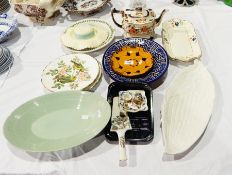 Various ceramics including a pair of Spode plates depicting garden birds, a Portmeirion dish,