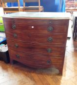 19th century mahogany bowfront bachelors chest with brushing slide, four long graduated drawers,