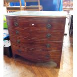 19th century mahogany bowfront bachelors chest with brushing slide, four long graduated drawers,