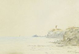 A quantity of mostly early 20th century unframed watercolours, coastal scenes etc.