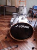 A Sonor "special edition" drum kit in white pearl,