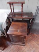 An oak tea trolley, a small occasional table,