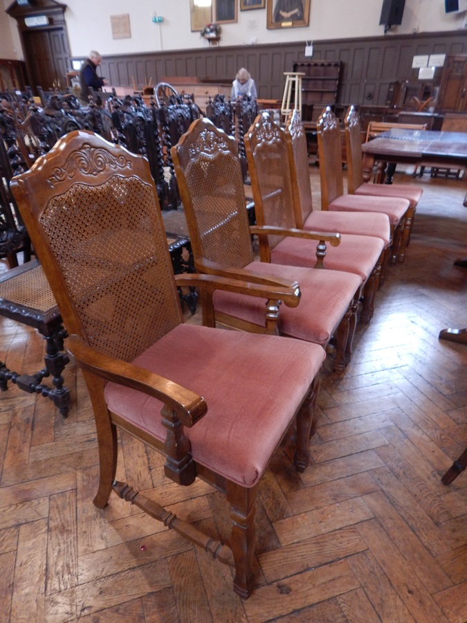 Four ash dining chairs with two carvers,