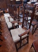 Six 19th century carved stickback chairs on block and bobbin supports