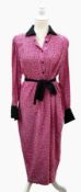 A Balenciaga pink silk shirt dress with black collar and sash,