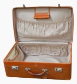 A vintage leather Antler suitcase with fitted inside with elasticated pockets and a leather fitting