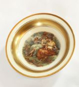A Royal Copenhagen porcelain dish with a printed picture of two classical maidens,