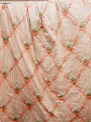 A pair of full-length lined curtains, interlined, pinch pleats, button detail, warners fabric,