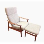 Cado Denmark cream woven-patterned cushion armchair with beech frame and matching footstool (2)