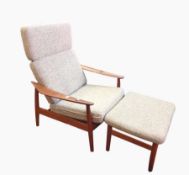 Cado Denmark cream woven-patterned cushion armchair with beech frame and matching footstool (2)