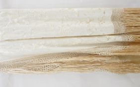 A large Chinese cream silk embroidered shawl with a very deep fringe