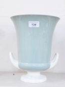 Wedgwood pottery Keith Murray campana-shaped vase in green and cream with Wedgwood "KM" mark, 25.