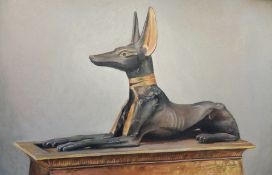 Dennis Lascelles (1949) 
Oil on canvas 
Statue of a recumbent Anubis on a plinth,