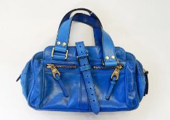 A Mulberry 'Mabel' blue leather bag with strap, carry handles, zips, etc.