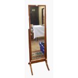 20th century wood cheval mirror on splayed legs,