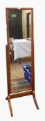 20th century wood cheval mirror on splayed legs,