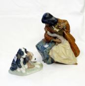 Lladro terracotta figure group of two girls seated and embracing,