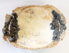 Julie Arnali 
Studio pottery bowl, tinted bisque, oval,
