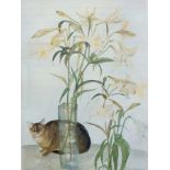 Lizzie Blackadder  
Print 
Abyssinia cat and lilies, signed in pencil,