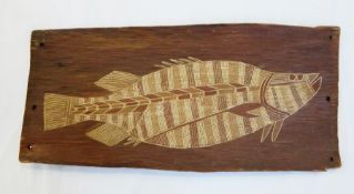 Yiwin-Yiwin
Traditional aboriginal bark painting depicting Barramundi with hatched decoration,