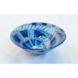 Caroline Genders 
Studio pottery flared rim bowl, painted blue line decoration,