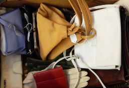 A large selection of vintage and later handbags, purses, gloves, etc.