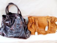 A Carlos Falchi brown leather studded slouch bag and a Carlos Falchi blue snakeskin print bag (2)