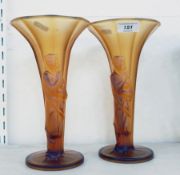 Two 1930's/40's satin stained glass vases,