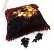 Vintage embroidered velvet cushion,