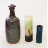 Tessa Wolfe Murray 
Studio ceramic cylindrical vase with mottled and spray-effect green,