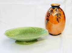 Crown Ducal orange lustre vase, ovoid, decorated with berry and trailing branches in black, No.